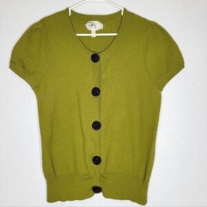 Milly Vintage Green Button Down Short Sleeve Sweater Blouse Women's Size Large